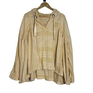 Free People We the Free Cotton Yellow Striped Hooded Beachy Poncho Top Large